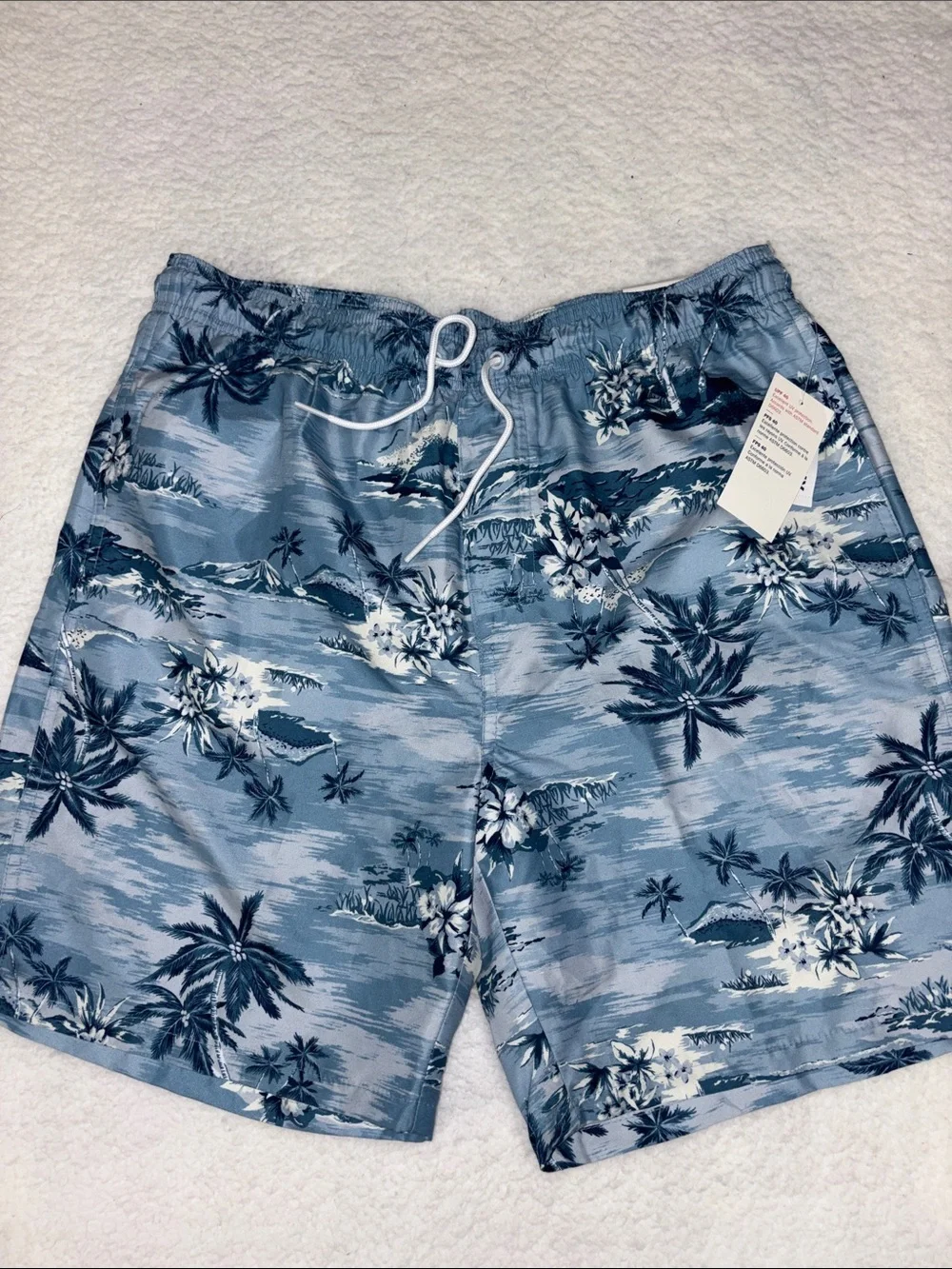 Old Navy medium men’s Light Blue Tropical Swim Shorts with Navy Palm Print
